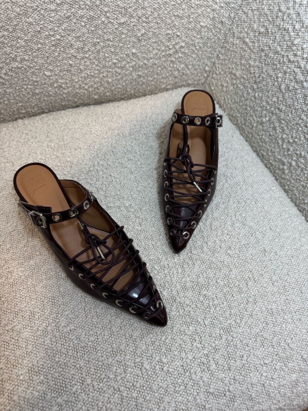 GANNI Burgundy Eyelets 35 lace-up mules - Picture 9 of 12